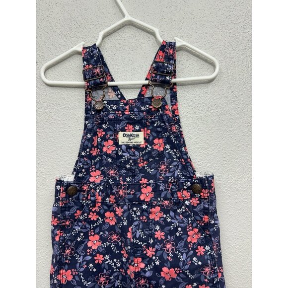 OshKosh B’Gosh Floral Bib Overalls Navy Pink Girls 9 Month Cotton Country - Picture 3 of 8